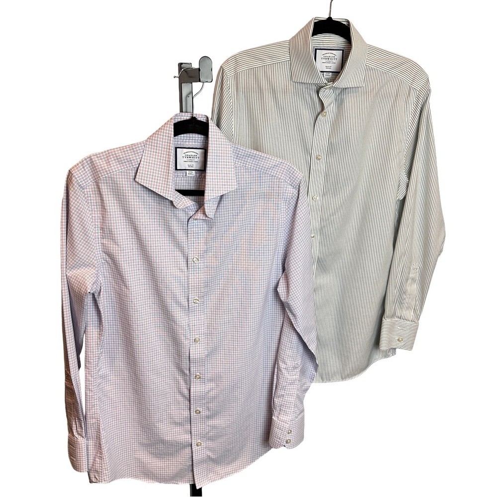 Charles Tyrwhitt Men's Dress Shirts - Pink Check & Light Blue Stripe